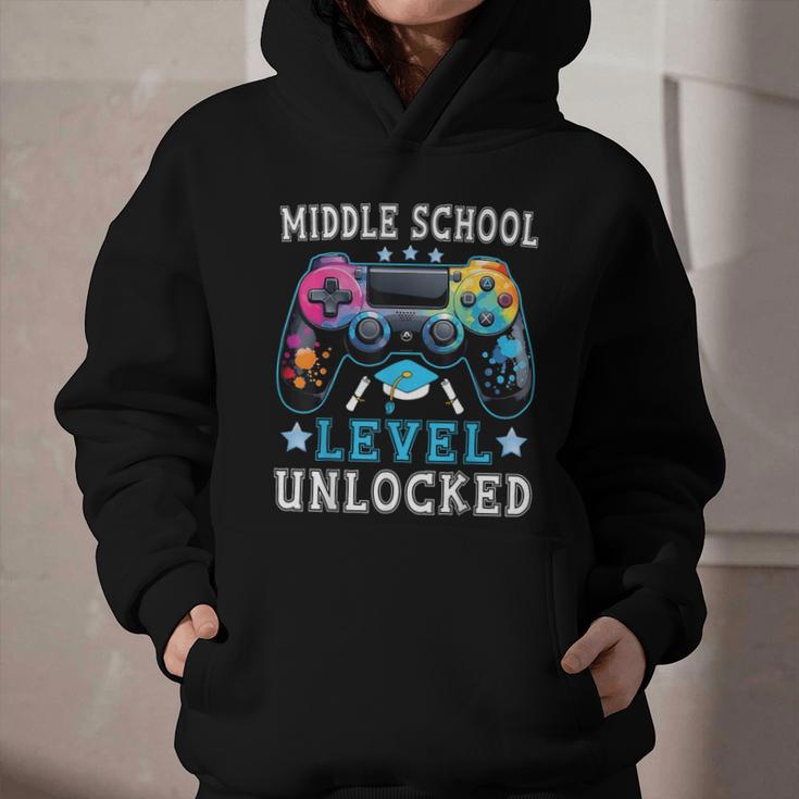 Middle School Level Unlocked Gamer First Day Back To School Graphic Youth Hoodie Middle School Level Unlocked Gamer First Day Back To School Graphic Youth Hoodie