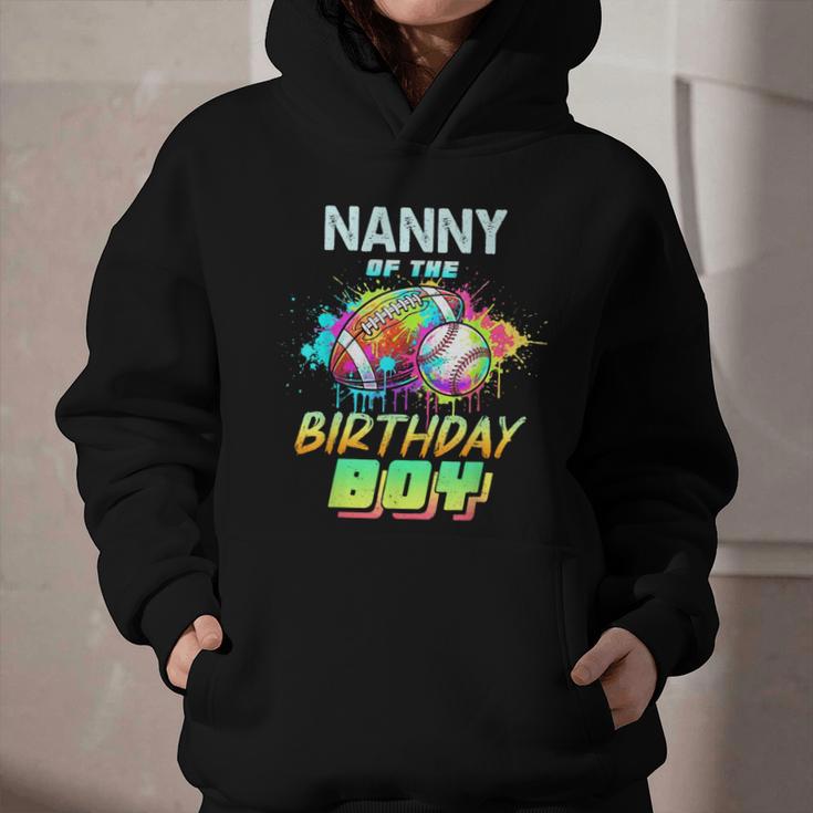 Nanny Of The Birthday Boy Baseball Football Colorful Graphic Youth Hoodie