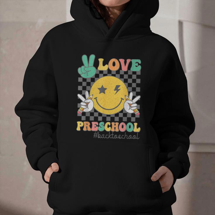 Peace Love Preschool Smile Face Back To School PRESCHOOL Graphic Youth Hoodie Peace Love Preschool Smile Face Back To School PRESCHOOL Graphic Youth Hoodie