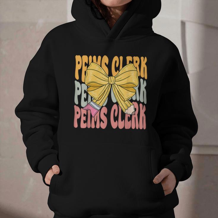 Peims Clerk Groovy Coquette Bow Cute Back To School Graphic Youth Hoodie Peims Clerk Groovy Coquette Bow Cute Back To School Graphic Youth Hoodie