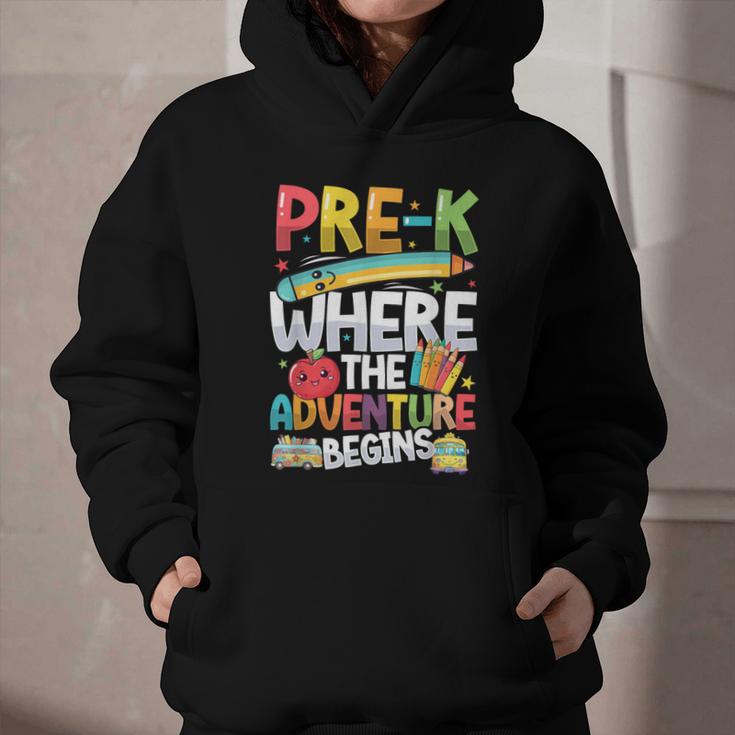 Pre-K Where The Adventure Begins First Day & Back To School Graphic Youth Hoodie Pre-K Where The Adventure Begins First Day & Back To School Graphic Youth Hoodie