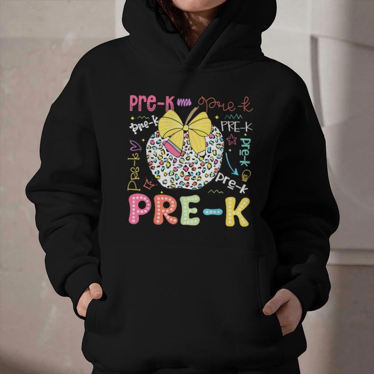 Pre-K Typography First Day Back To School Leopard Apple Graphic Youth Hoodie Pre-K Typography First Day Back To School Leopard Apple Graphic Youth Hoodie
