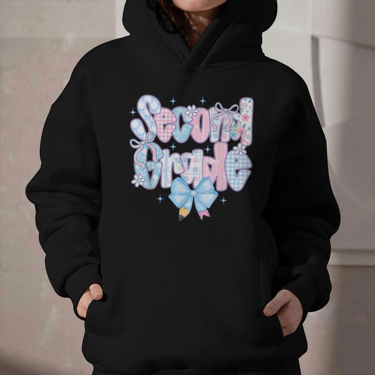 Preppy Second Grade First Day Back To School 2nd Grade Bow Graphic Youth Hoodie