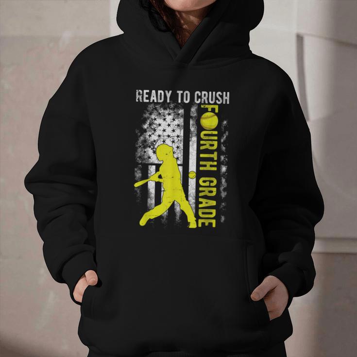 Ready To Crush Fourth Grade Softball USA Flag Back To School Graphic Youth Hoodie Ready To Crush Fourth Grade Softball USA Flag Back To School Graphic Youth Hoodie