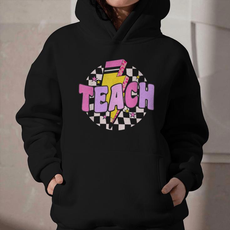Retro Checkered Teach Pencil Lightning Back To School Graphic Youth Hoodie Retro Checkered Teach Pencil Lightning Back To School Graphic Youth Hoodie