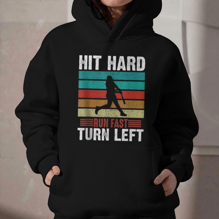 Retro Hit Hard Run Fast Turn Left Baseball Lover Graphic Youth Hoodie Retro Hit Hard Run Fast Turn Left Baseball Lover Graphic Youth Hoodie