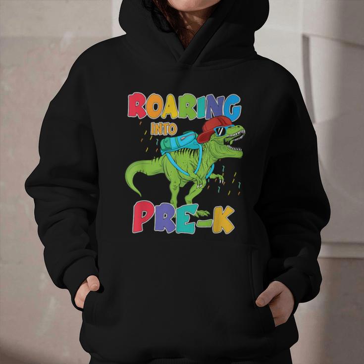 Roaring Into Pre-K Preschool Dinosaur Back To School Graphic Youth Hoodie Roaring Into Pre-K Preschool Dinosaur Back To School Graphic Youth Hoodie