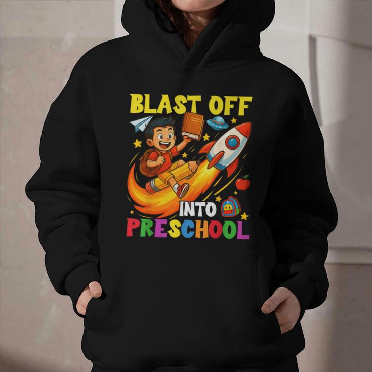 Rocket Blast Off Into Preschool Back To School Graphic Youth Hoodie Rocket Blast Off Into Preschool Back To School Graphic Youth Hoodie