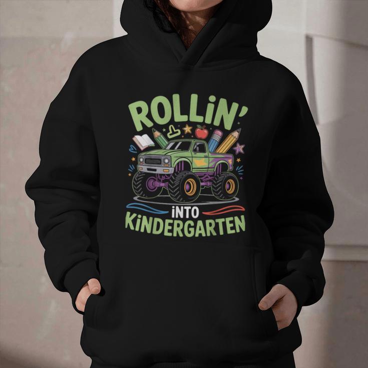Rollin Into Kindergarten Monster Truck Back To School Graphic Youth Hoodie