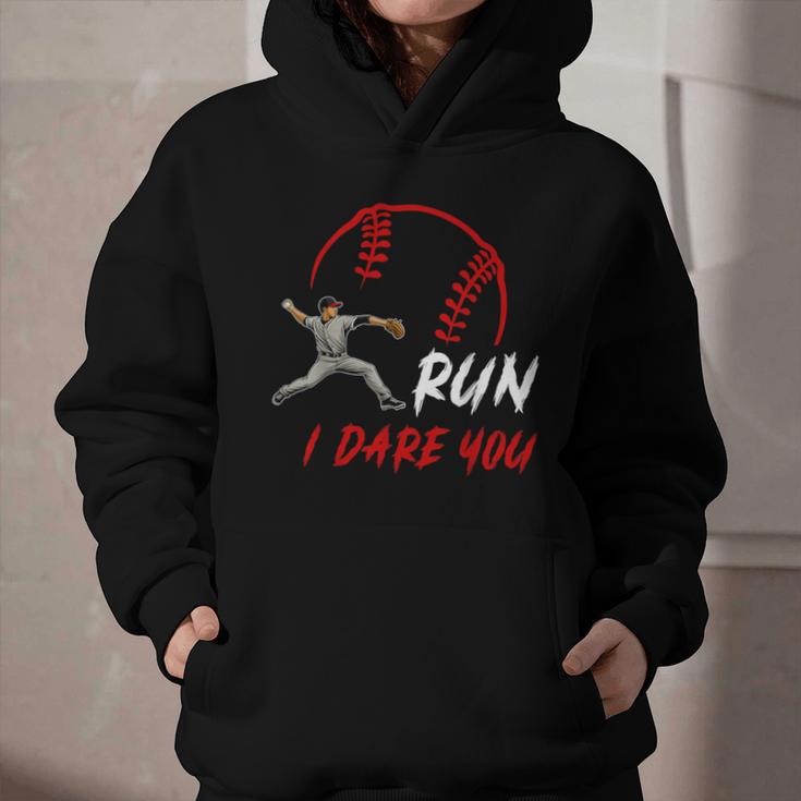 Run Steal I Dare You Humor Baseball Catcher Vintage Graphic Youth Hoodie