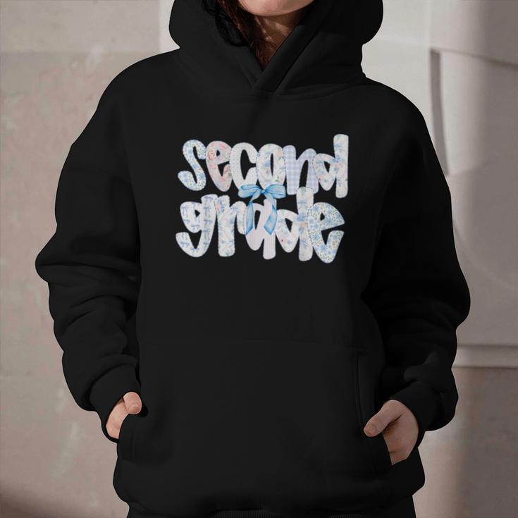 Second Grade Student Back To School Pastel Floral Bow Graphic Youth Hoodie