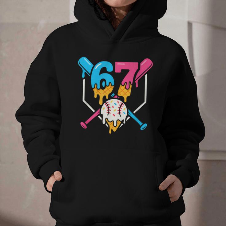 Six Seven Baseball Ice Cream Drip Cool 67 Gen Alpha Slang Graphic Youth Hoodie