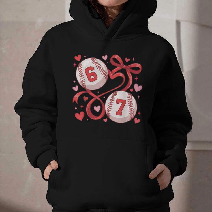 Six Seven Baseball Lover Sports Red Heart Bow Valentine Girl Graphic Youth Hoodie