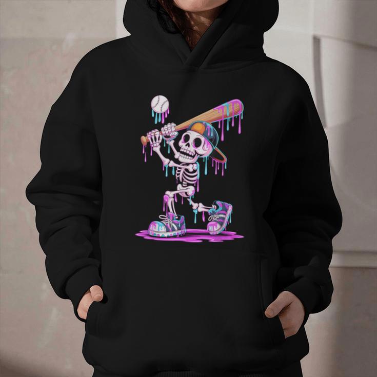 Skeleton Baseball Drip Boys Youth Kids Halloween Graphic Youth Hoodie