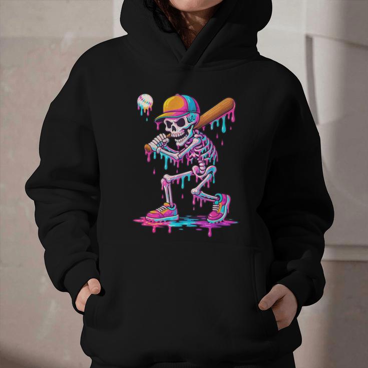 Skelton Playing Baseball Halloween Baseball Drip Boys Kids Graphic Youth Hoodie