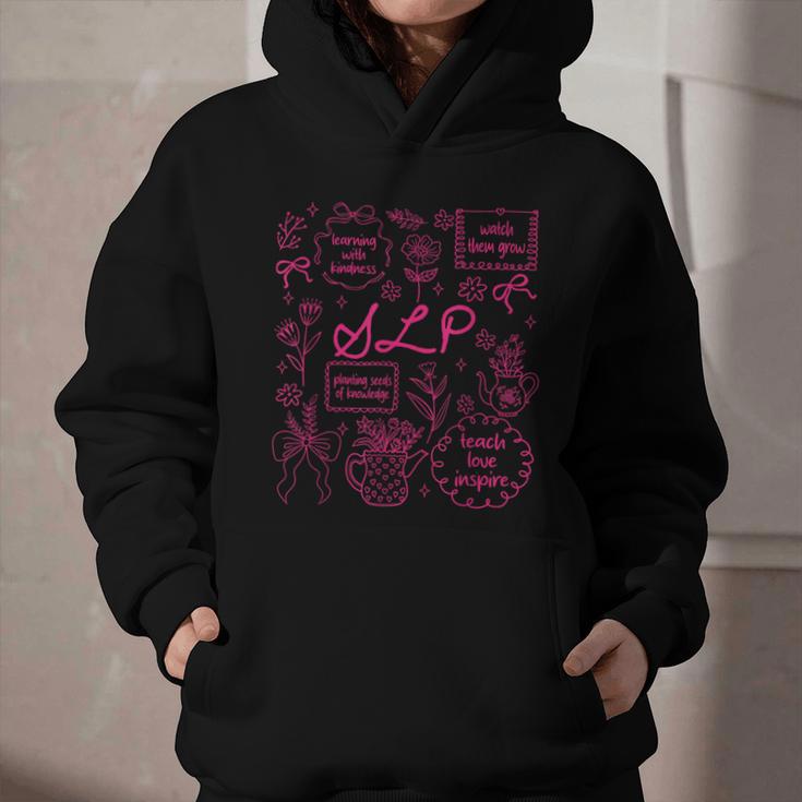 SLP Love Inspire Teach Pink Bow Back To School Graphic Youth Hoodie