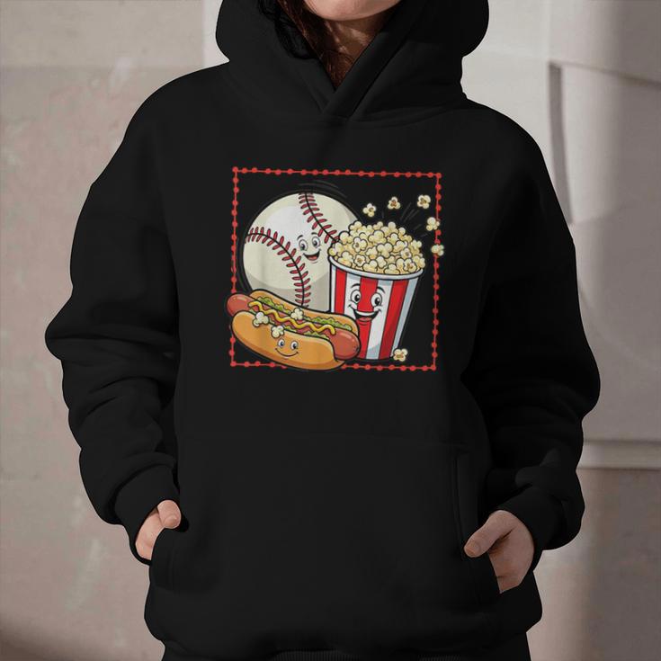 Smiling Baseball Popcorn And Hot-Dog Cartoon Apparel Graphic Youth Hoodie Smiling Baseball Popcorn And Hot-Dog Cartoon Apparel Graphic Youth Hoodie