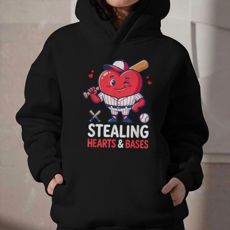 Stealing Hearts And Bases Baseball Player Valentine's Day Graphic Youth Hoodie