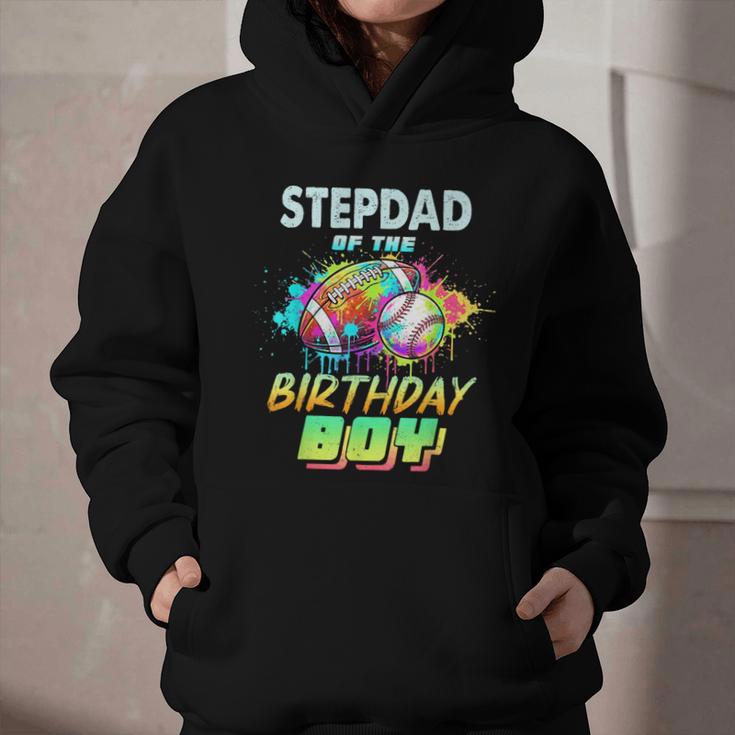 Stepdad Of The Birthday Boy Baseball Football Colorful Graphic Youth Hoodie