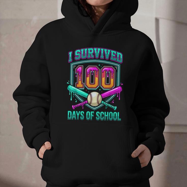 I Survived 100 Days Of School Baseball Drip Graphic Youth Hoodie
