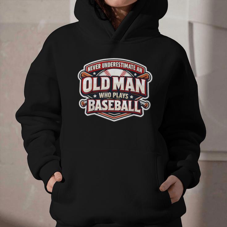 Never Underestimate An Old Man Who Plays Baseball Graphic Youth Hoodie