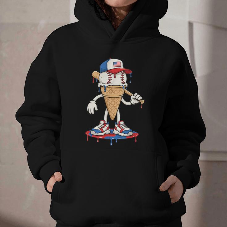 USA Patriotic Baseball Ice Cream Cone Freedom Graphic Youth Hoodie