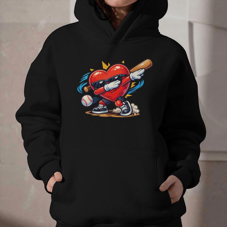 Valentines Day Baseball Dabbing Red Heart Love Boys Graphic Youth Hoodie
