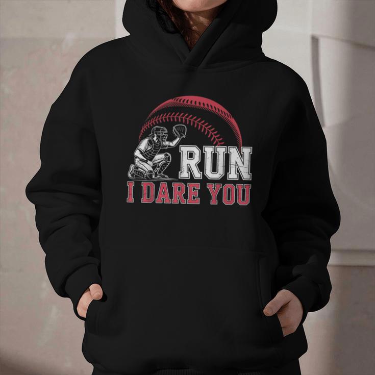 Vintage Humor Baseball Apparel Run I Dare You Graphic Youth Hoodie Vintage Humor Baseball Apparel Run I Dare You Graphic Youth Hoodie