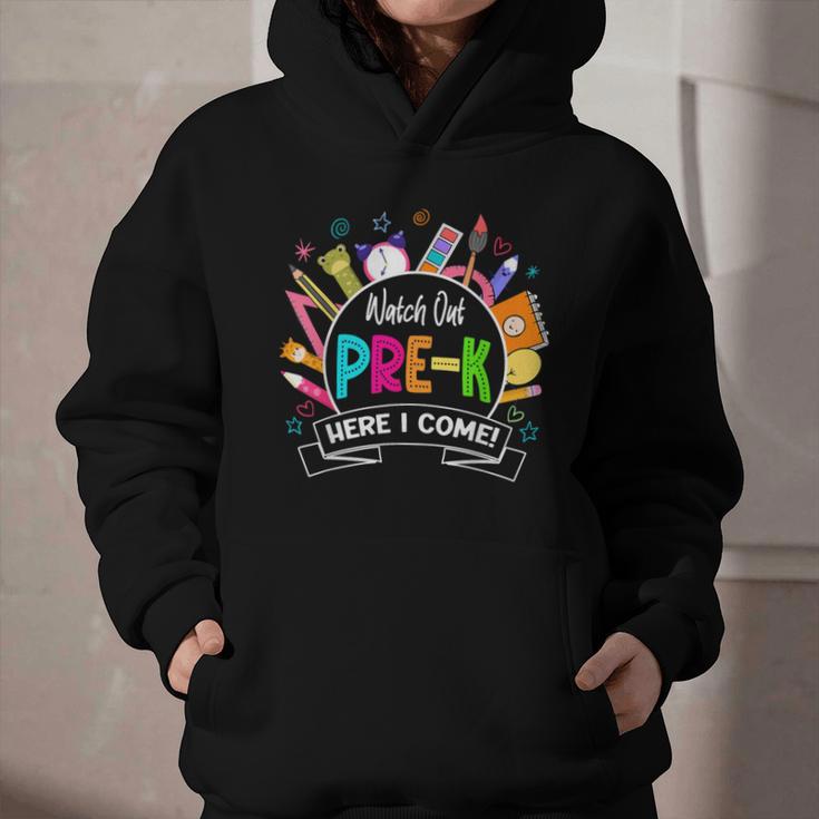 Watch Out Pre-Kindergarten Here I Come Back To School Pre-K Graphic Youth Hoodie