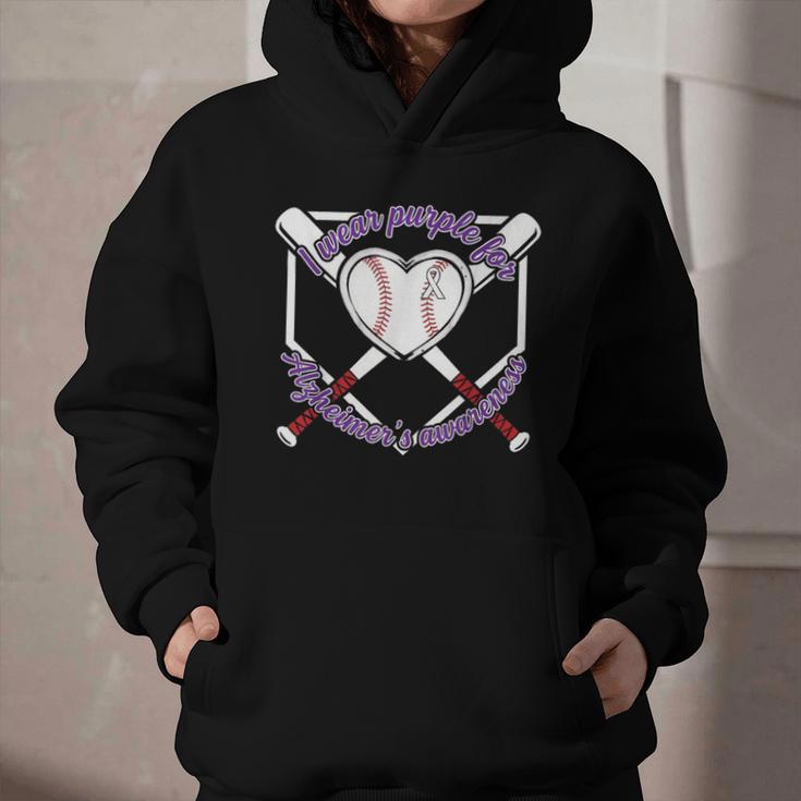 I Wear Purple For Alzheimers Awareness Baseball Heart Ribbon Graphic Youth Hoodie