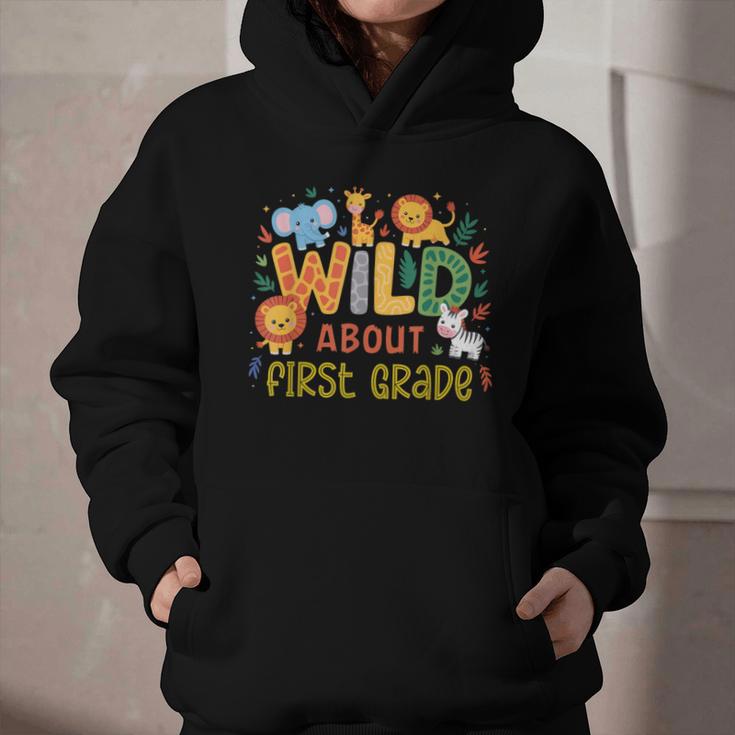 Wild About First Grade Safari Jungle Animals Back To School Graphic Youth Hoodie Wild About First Grade Safari Jungle Animals Back To School Graphic Youth Hoodie