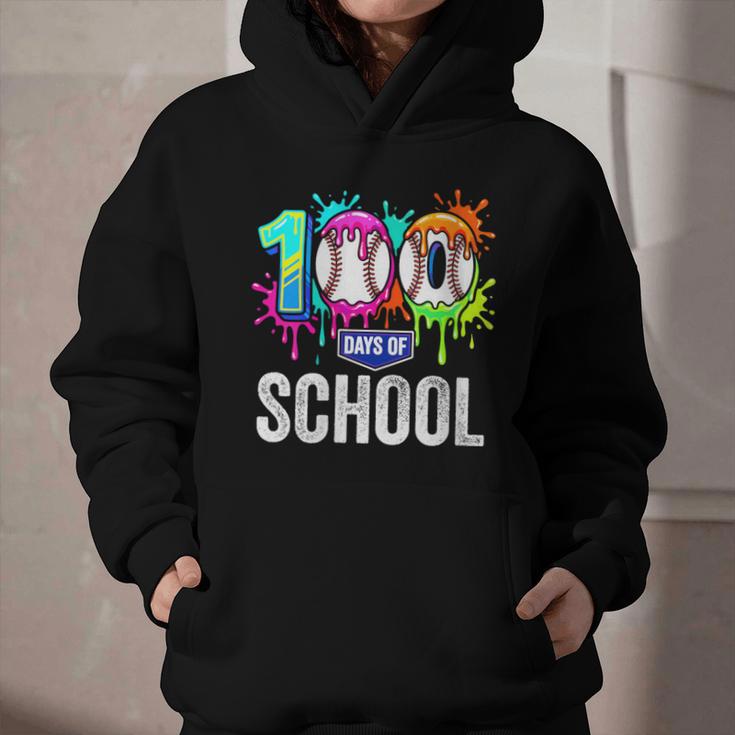 Women's 100 Days Of School Dripping Baseball Boys Kids Teacher Graphic Youth Hoodie