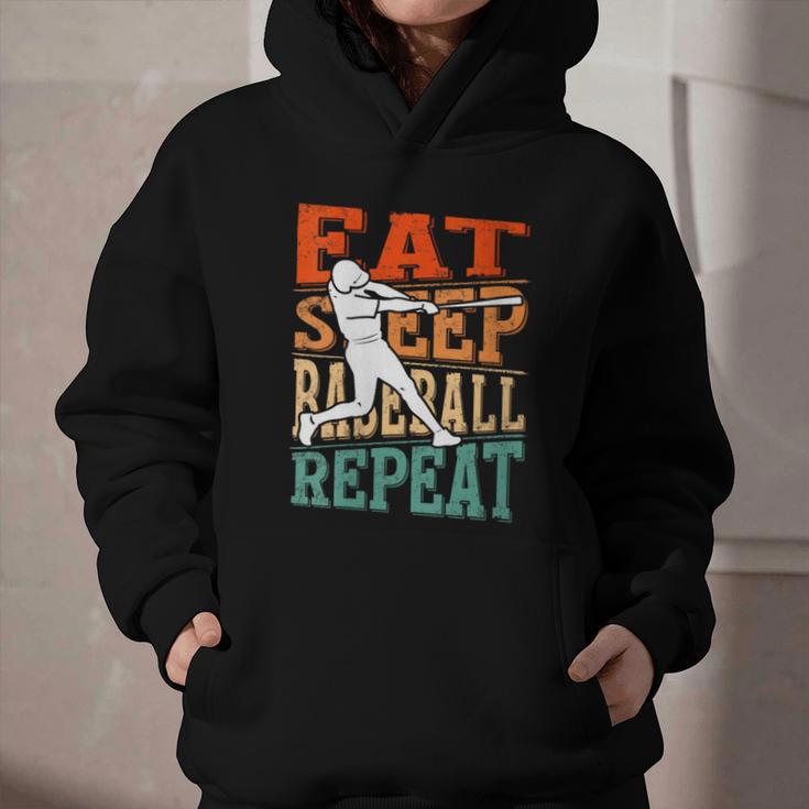 Women's Eat Sleep Baseball Repeat Vintage Player Sport Lover Retro Graphic Youth Hoodie