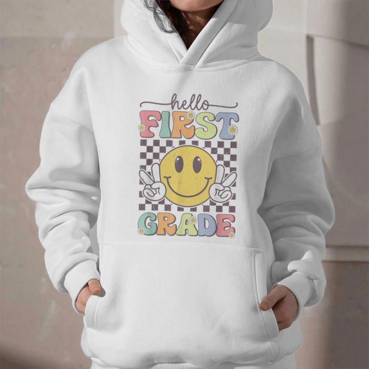 1st Grade Team Back To School Hello First Grade Smile Face Graphic Youth Hoodie