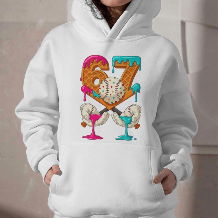 67 Ice Cream Drip Baseball Number 67 Player 67th Birthday Premium Tri-Blend Graphic Youth Hoodie