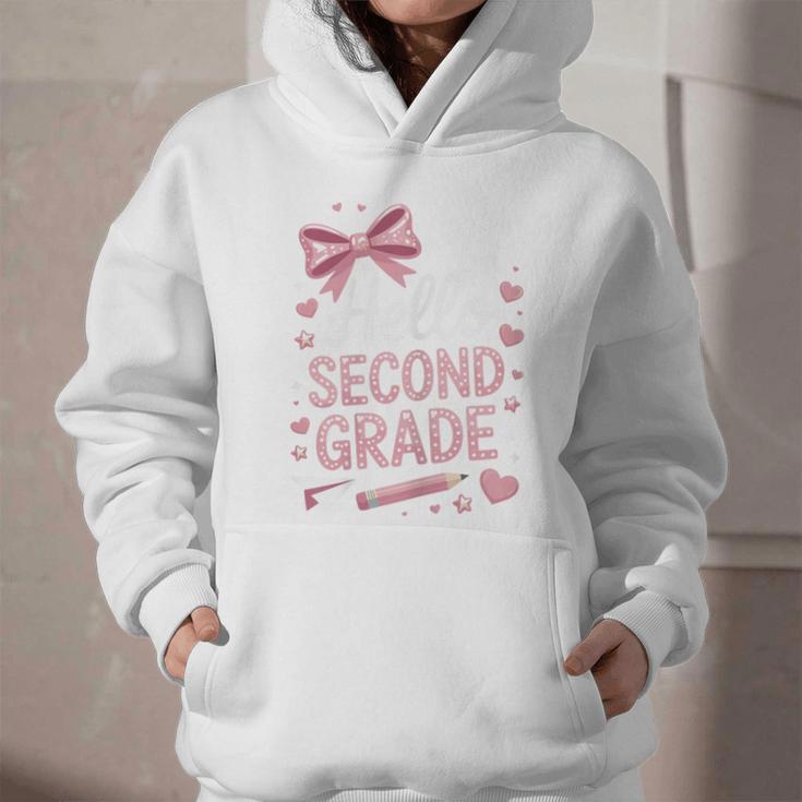 Back To School Cute Pink Coquette Girls Hello Second Grade Graphic Youth Hoodie