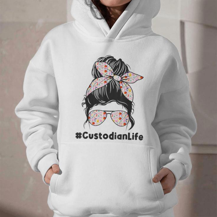 Custodian Life Messy Bun Hair Glasses Leopard Back To School Graphic Youth Hoodie Custodian Life Messy Bun Hair Glasses Leopard Back To School Graphic Youth Hoodie