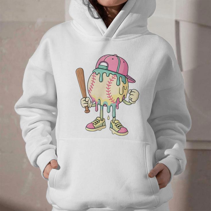 Cute Baseball Ice Cream Drip For Girls & Boys 2 Sides Graphic Youth Hoodie Cute Baseball Ice Cream Drip For Girls & Boys 2 Sides Graphic Youth Hoodie