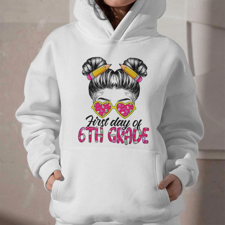 First Day Of 6th Grade Messy Hair Bun Girl Back To School Graphic Youth Hoodie First Day Of 6th Grade Messy Hair Bun Girl Back To School Graphic Youth Hoodie