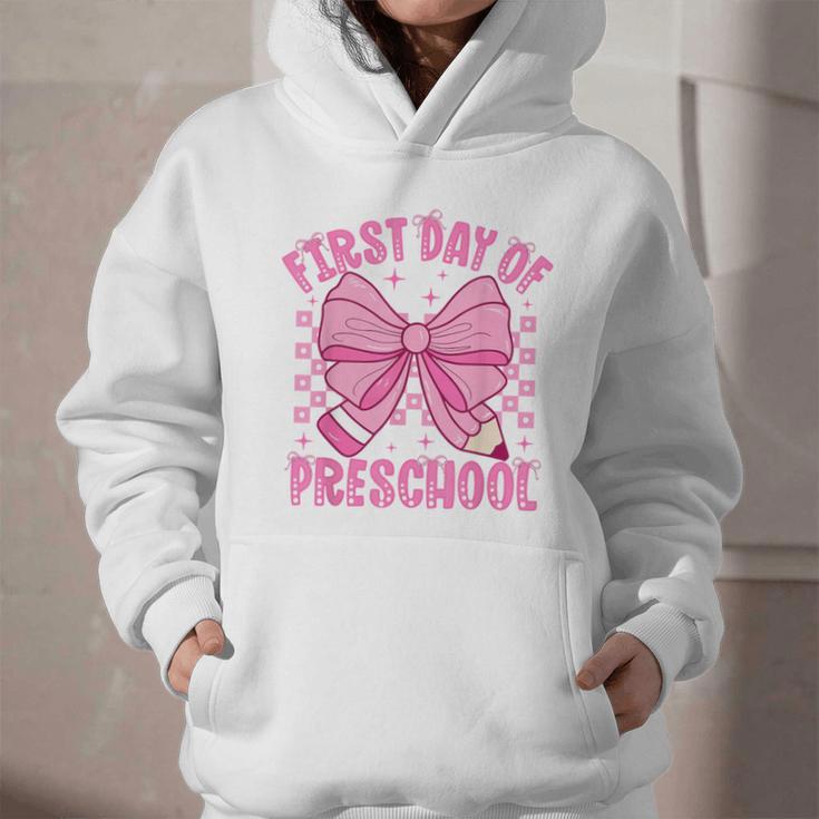 First Day Of Preschool Coquette Bow Back To School Girls Graphic Youth Hoodie First Day Of Preschool Coquette Bow Back To School Girls Graphic Youth Hoodie
