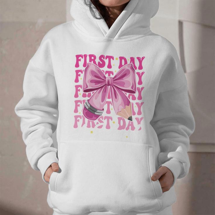 First Day Of School Girls Coquette Bow Back To School Performance Graphic Youth Hoodie First Day Of School Girls Coquette Bow Back To School Performance Graphic Youth Hoodie