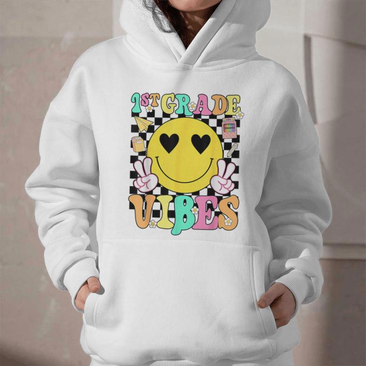 Girls 1st Grade Vibes Smile Face Back To School First Grade Graphic Youth Hoodie