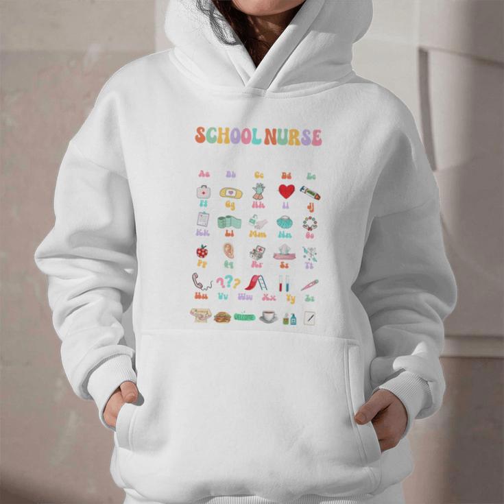 Groovy Cute ABC School Nurse Alphabet Back To School Women Graphic Youth Hoodie
