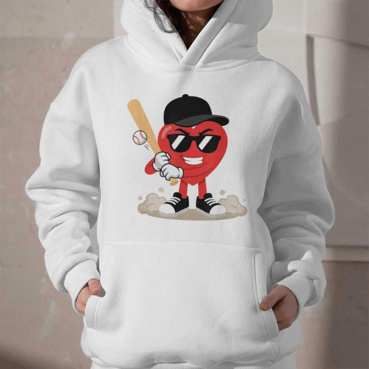 Heart Playing Baseball Valentine Baseball Graphic Youth Hoodie