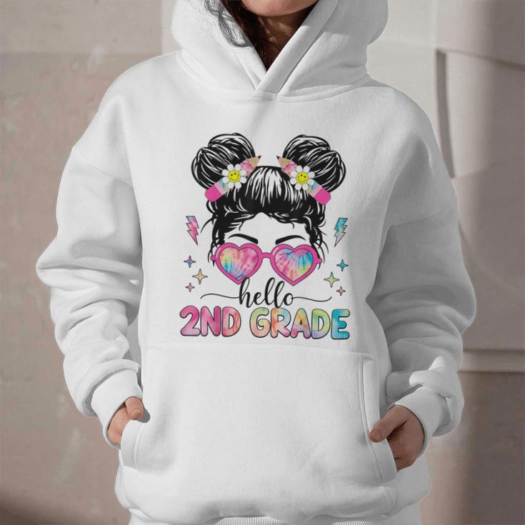 Hello 2nd Grade Messy Bun Girl Back To School First Day Graphic Youth Hoodie