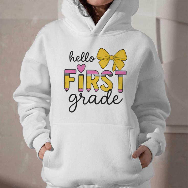 Hello First Grade For Girls Boys Cute Back To School Pencil Graphic Youth Hoodie Hello First Grade For Girls Boys Cute Back To School Pencil Graphic Youth Hoodie