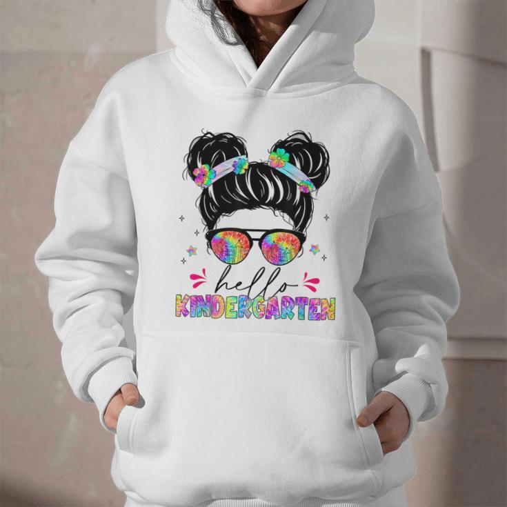 Hello Kindergarten Shirt Messy Bun Tie Dye Back To School Graphic Youth Hoodie Hello Kindergarten Shirt Messy Bun Tie Dye Back To School Graphic Youth Hoodie