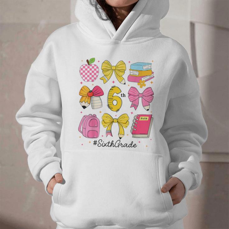 Hello Sixth 6th Grade Back To School Coquette Bow Girls Graphic Youth Hoodie