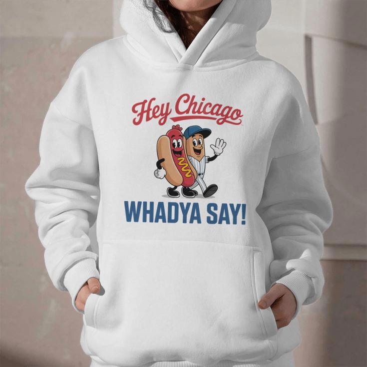 Hey Chicago Whadya Say Baseball Hot Dog Graphic Youth Hoodie Hey Chicago Whadya Say Baseball Hot Dog Graphic Youth Hoodie