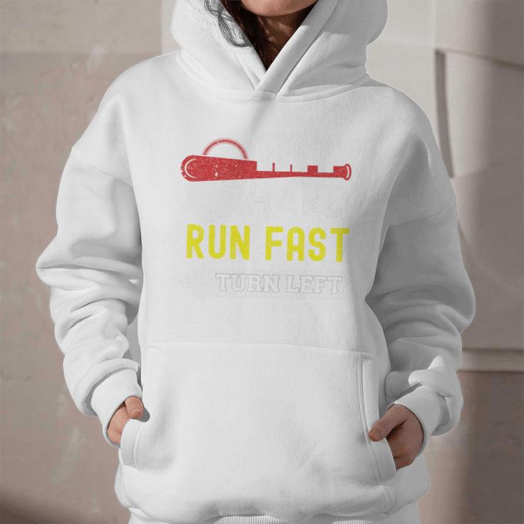 Hit Hard Run Fast Turn Left Baseball Quote Fan Coach Premium Tri-Blend Graphic Youth Hoodie